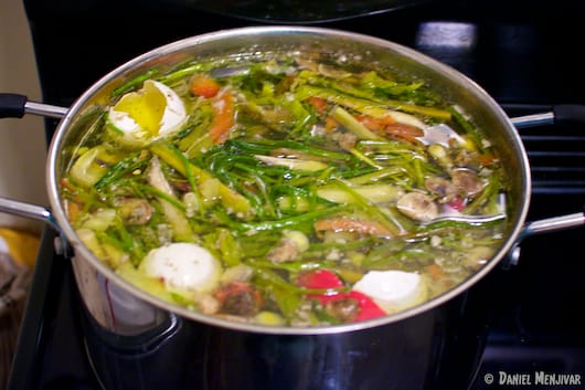 Homemade Chicken stock on the Stove